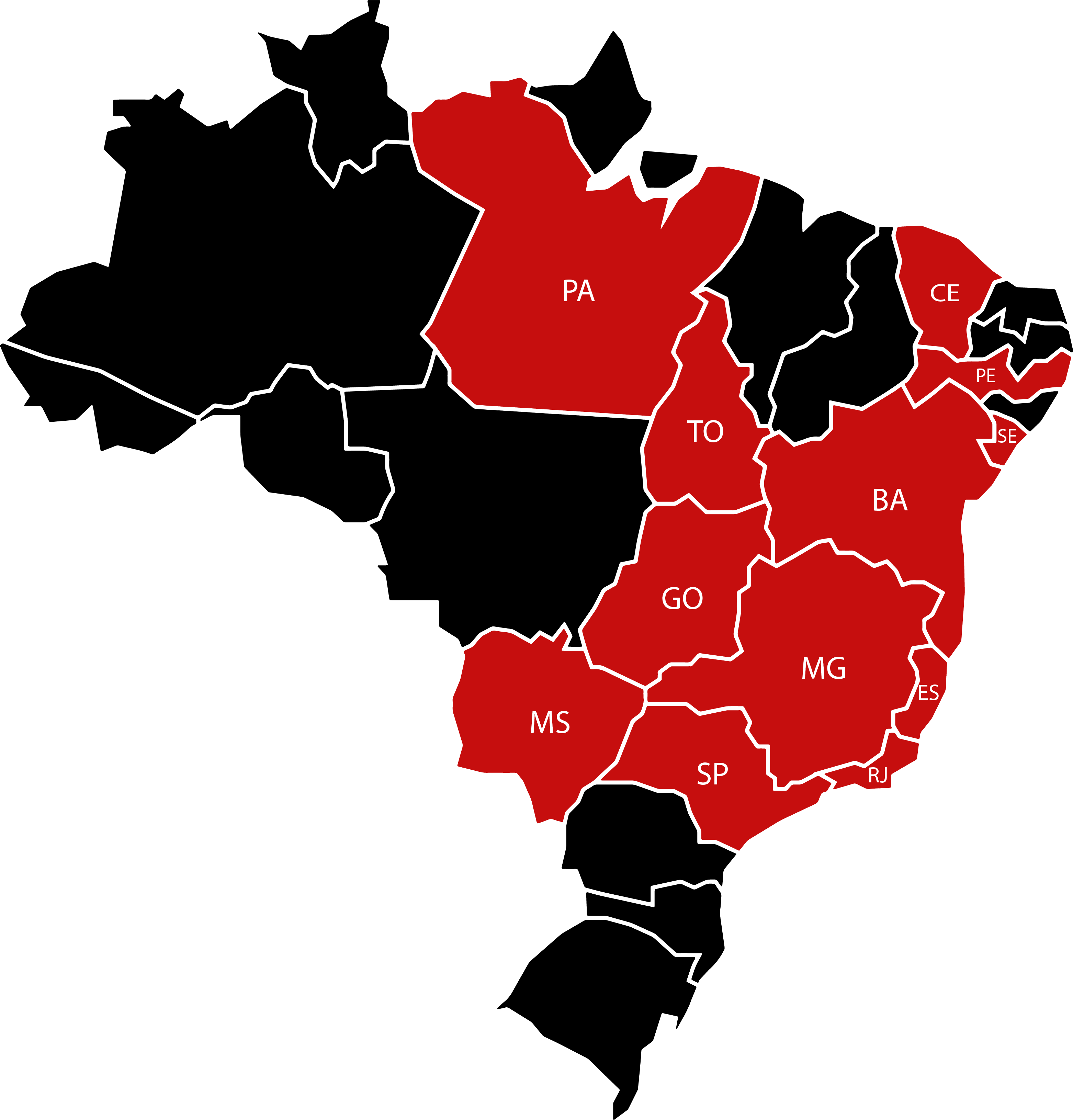 Mapa de cobertura Transvicon no Brasil